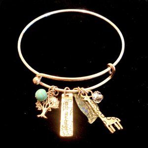 Silver Tone Giraffe Theme Charm Bangle Bracelet